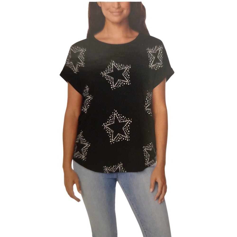 Black White Star Pattern Boxy Relaxed T Shirt Buffalo By David Bitton XL NWT